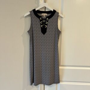 Michael Kors Black and White Mini Dress with Gold Details